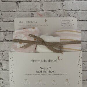Dream Baby Dream Set Of 3 Pink Fitted Crib Sheets NWT
